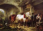 Wouterus Verschuur Horses and people in a courtyard Germany oil painting artist